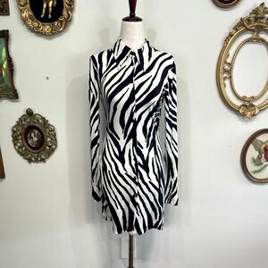 The Attico Zebra Print Long Sleeve Mini Shirt Dress 38